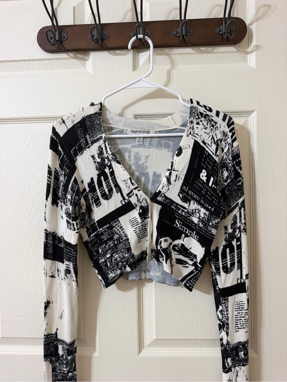 Urban Outfitters Black and White Graphic Cropped Cardigan